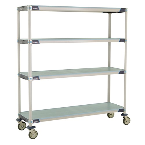 InterMetro Industries X366EFX3 4-Shelf Industrial Plastic Shelving Mobile Cart - Solid Shelves - 18" x 60" x 67.3125"