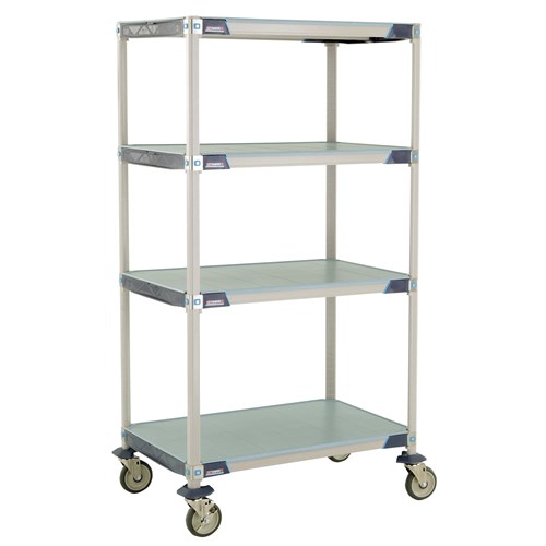 InterMetro Industries X536EFX3 4-Shelf Industrial Plastic Shelving Mobile Cart - Solid Shelves - 24" x 36" x 67.3125"