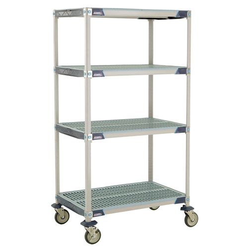 InterMetro Industries X536EGX3 4-Shelf Industrial Plastic Shelving Mobile Cart - Open Grid Shelves - 24" x 36" x 67.3125"