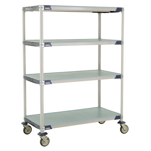 InterMetro Industries X556EFX3 4-Shelf Industrial Plastic Shelving Mobile Cart - Solid Shelves - 24" x 48" x 67.3125"