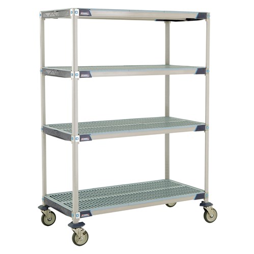 InterMetro Industries X556EGX3 4-Shelf Industrial Plastic Shelving Mobile Cart - Open Grid Shelves - 24" x 48" x 67.3125"