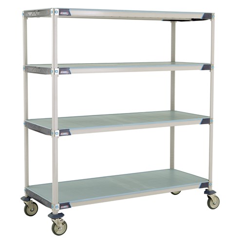 InterMetro Industries X566EFX3 4-Shelf Industrial Plastic Shelving Mobile Cart - Solid Shelves - 24" x 60" x 67.3125"