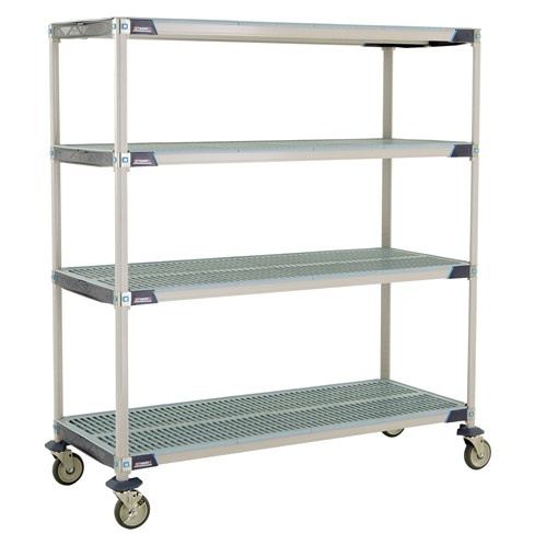 InterMetro Industries X566EGX3 4-Shelf Industrial Plastic Shelving Mobile Cart - Open Grid Shelves - 24" x 60" x 67.3125"