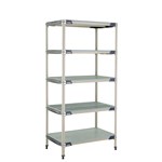 InterMetro Industries 5X537HX3 5X537HX3 5-Shelf Plastic Industrial Shelving Starter Unit with Solid Bottom Shelf - 24" x 36" x 74"