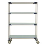 InterMetro Industries X356EFX3 4-Shelf Industrial Plastic Shelving Mobile Cart - Solid Shelves - 18" x 48" x 67.3125"