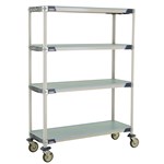 InterMetro Industries X356EFX3 4-Shelf Industrial Plastic Shelving Mobile Cart - Solid Shelves - 18" x 48" x 67.3125"